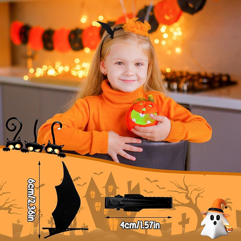 4 Pcs Halloween Bat Hair Clips Cartoon Wing Decor Hairpin Batwing Hair Accessories Goth Cosplay Costume for Women Girls Kids Party Favor Decoration2