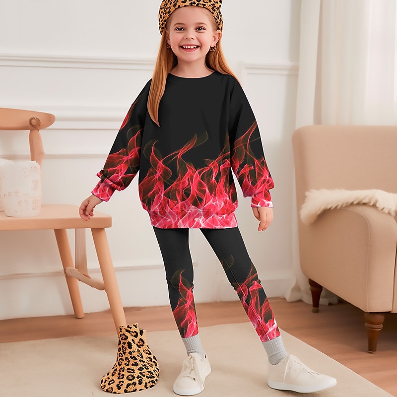 Girls' 3D Graphic Gradient Ramp Sweatshirt & Sweatpants Set Long Sleeve 3D Print Fall Winter Active Fashion Daily Kids 3-12 Years Outdoor Vacation Date Regular Fit3