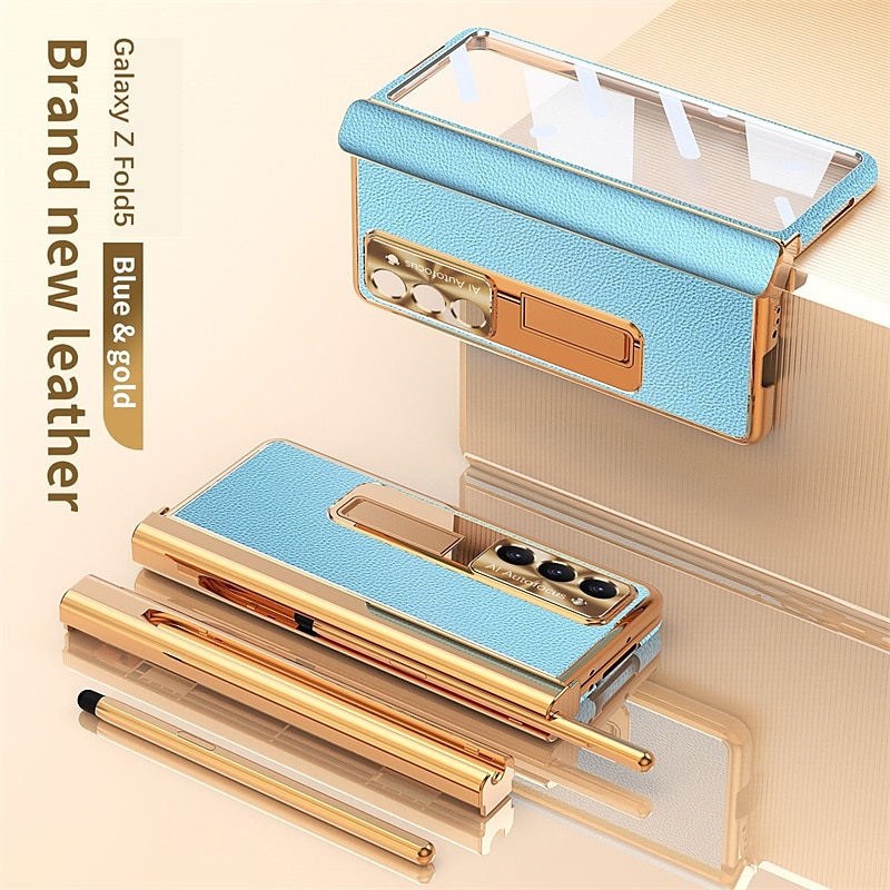 Phone Case For Samsung Galaxy Z Fold 7 Z Fold 6 Z Fold 5 Z Fold 4 Z Fold 3 Back Cover with Stand Holder with Screen Protector Pencil Holder PC Metal PU Leather3