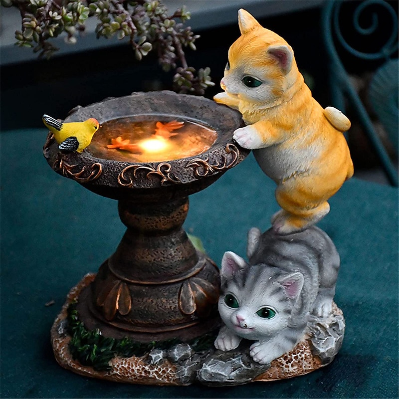 Cartoon Outdoor Solar Landscape Lights - Creative Cat & Rabbit Resin Garden Pathway Decor, Waterproof Courtyard & Balcony Animal Lights2