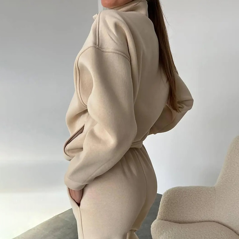 Women's Tracksuit Sweatsuit 2 Piece Solid Colored Sweatshirt and Pants Outfit Set Clothing Suit Fall White Apricot Jogging Training Exercise Thermal Warm Soft Moisture Wicking Long Sleeve Sport3