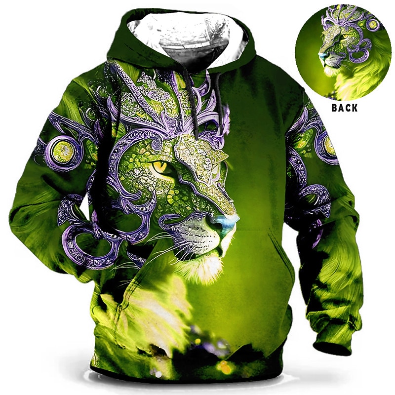 Men's Animal Lion Graphic Prints Hoodie Hoodies Sweatshirt Daily Classic Long Sleeve Hooded Holiday Going out Streetwear Red Blue Print Spring &  Fall Designer3