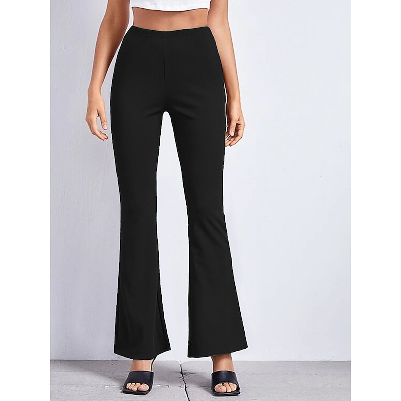 Women's Bell Bottom Pants Trousers Fashion Streetwear Full Length Mid Waist Floral Plain Elastic Waist Print Comfort Breathability Soft Micro-elastic Vacation Party Street Black Rainbow Rose Red4