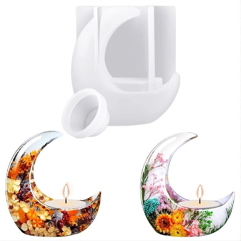 Moon Shape Candle Holder Resin Molds, 3D Silicone Molds For Candles,Moon Shape Resin Molds, Epoxy Resin Molds, Moon Shape Resin Mold For Candle Ornament Making, Resin, Clay Craft, Home Decoration