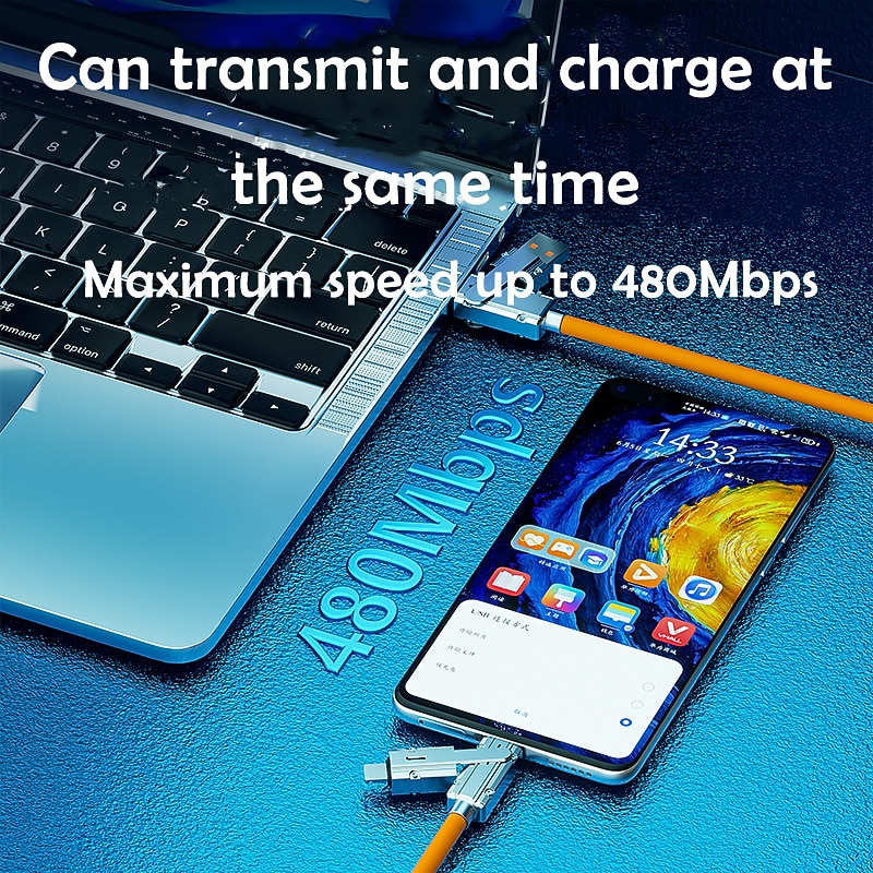 1 Pack Multi Charging Cable 3.3ft USB C to USB C / Lightning USB A to micro USB / USB C 6 A Charging Cable Fast Charging High Data Transfer Durable 4 in 1 Easy carry For Macbook iPad Samsung Phone4