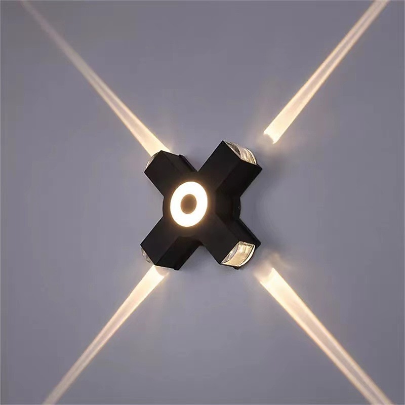 Outdoor waterproof IP65 2/3/4 Head Wall Lamp 3000K Warm White Cross Shaped Wall Lamp Black Modern Wall Lamp Thickened Aluminum Suitable for Outdoor Walls Corridors Bathrooms Garden Hull AC85-265V4