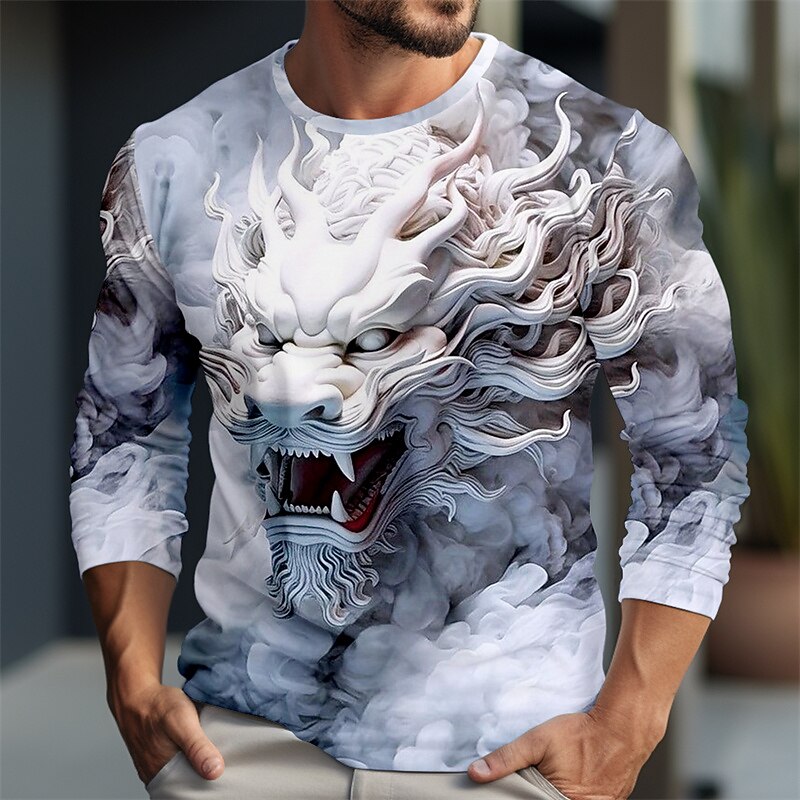 Men's Animal T Shirt Graphic Tee Long Sleeve T shirt 3D Print Crew Neck Shirt Designer Casual Outdoor Vacation Daily Burgundy Blue Green Spring & Summer Clothing Apparel S M L XL 2XL 3XL 4XL