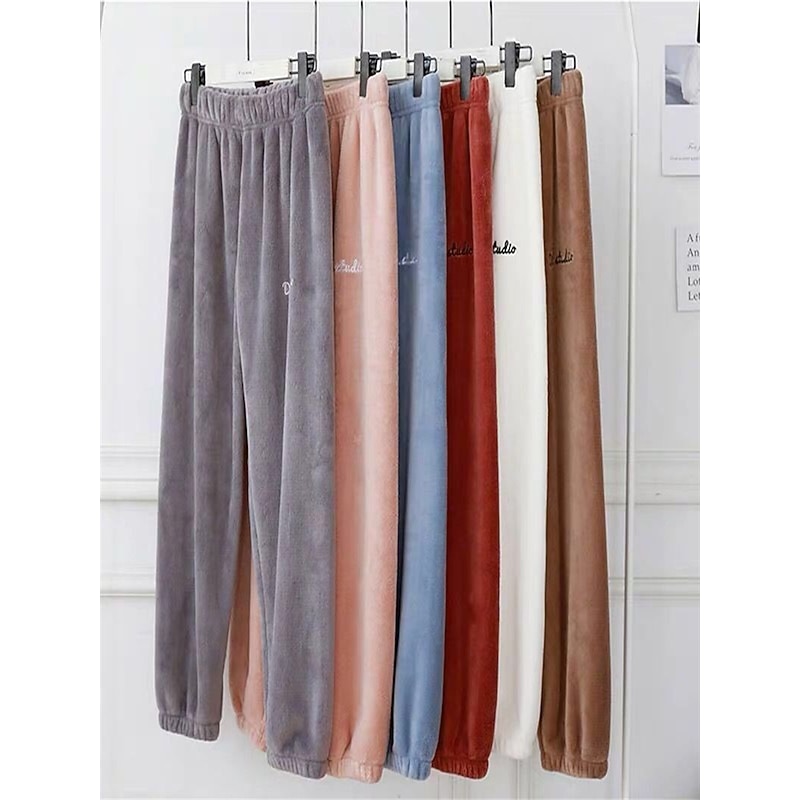 Women's Pajamas Pants Letter Plush Casual Comfort Home Daily Bed Coral Fleece Coral Velvet Warm Pant Fall Winter Home Outfits