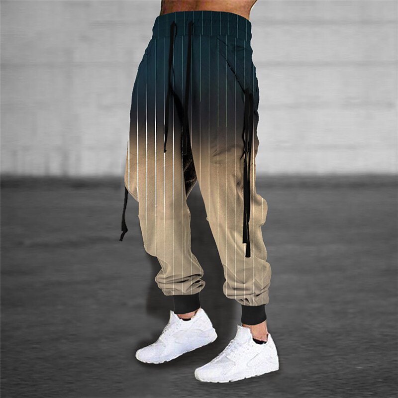 Men's Sweatpants Joggers Trousers Drawstring Elastic Waist 3D Print Gradient Stripe Graphic Prints Comfort Sports Outdoor Casual Daily Cotton Blend Streetwear Designer Blue Khaki Micro-elastic