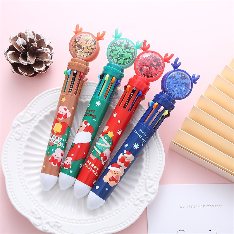 Christmas 10-Colors Retractable Ballpoint Pen Push Type Color Rollerball Pen For School Office Stationery Supplies Marker Gift For Kids3