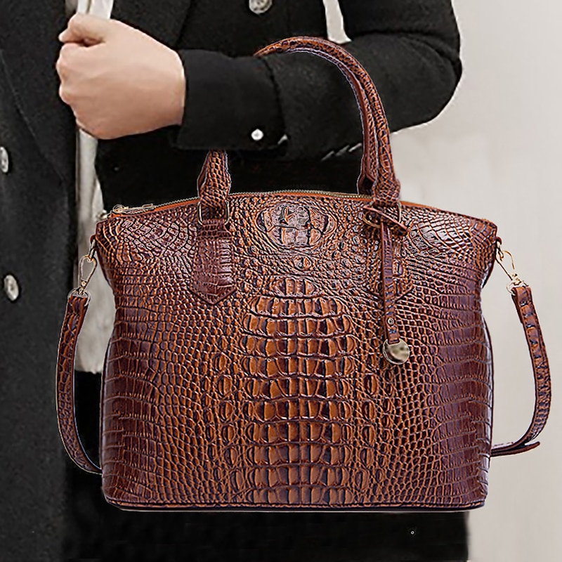 Women's Handbag Crossbody Bag PU Leather Office Daily Zipper Adjustable Large Capacity Waterproof Crocodile Earth Yellow Green / Blue Light Green2