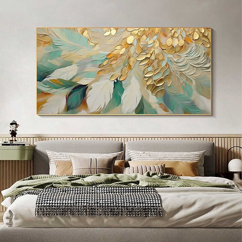 Large Wall Art painting Handmade Feather oil painting Hand Painted heavy texture painting  Abstract artwork for living room  Home Decoration Decor Rolled Canvas