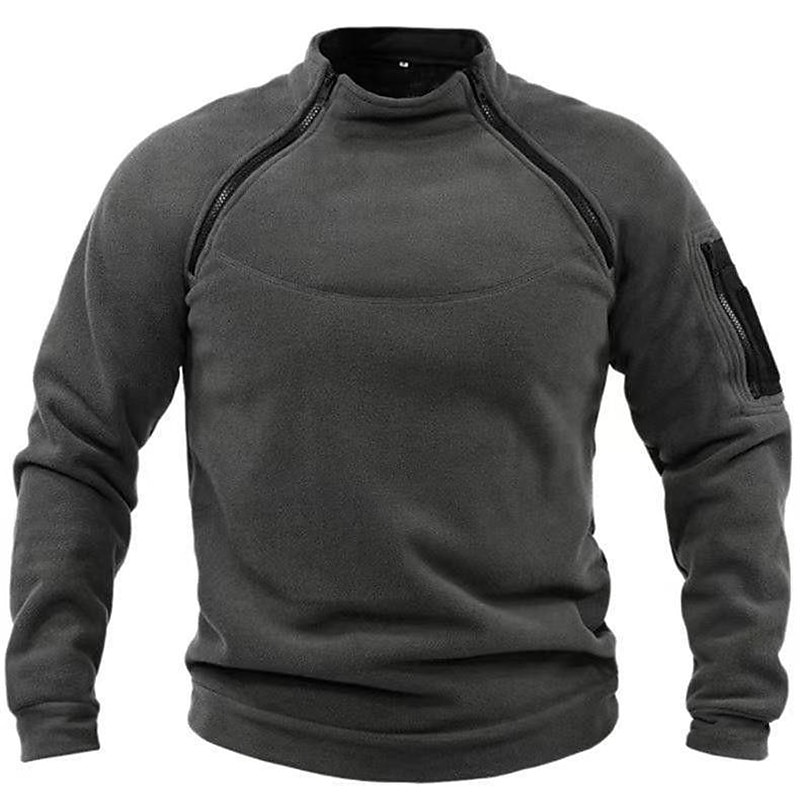 Men's Zip Sweatshirt Tactical Black Army Green Red Navy Blue Brown Standing Collar Plain Sports & Outdoor Daily Holiday Polyester Streetwear Basic Casual Spring &  Fall Clothing Apparel Hoodies3