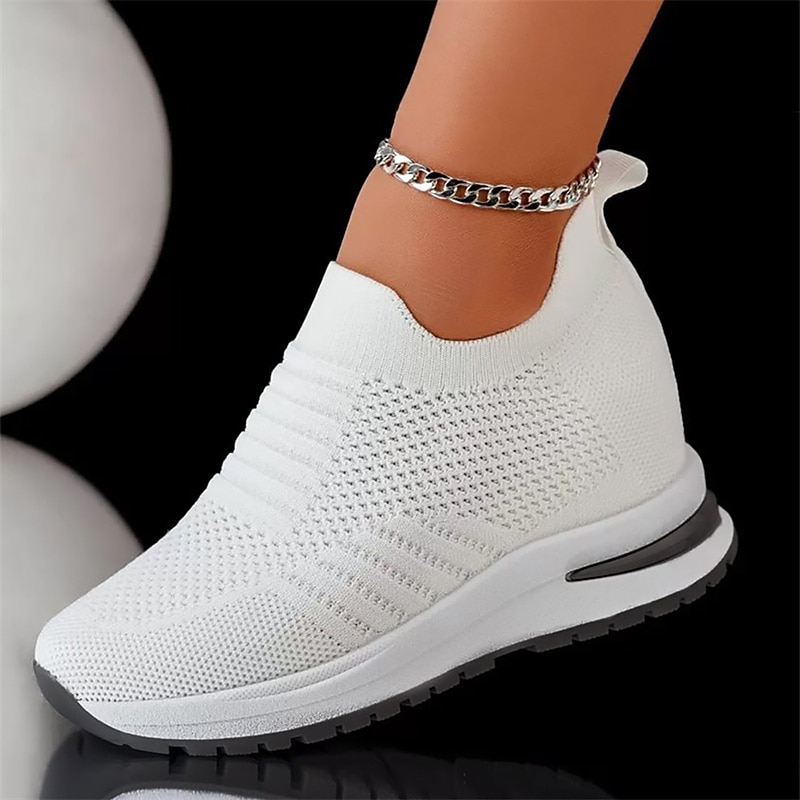 Women's White Slip-On Knit Sneakers - Lightweight and Breathable for Everyday Comfort, Perfect for Walking, Gym, and Casual Outings2
