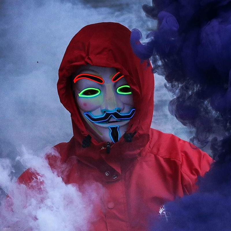 Luminous V-Shaped Cold Light Led Plastic Vendetta Four-Color Mask Halloween Horror Masquerade Party Props4