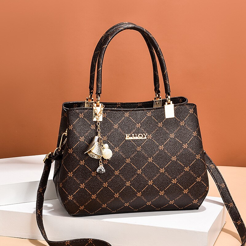 Women's Handbag Crossbody Bag Shoulder Bag Boston Bag PU Leather Office Daily Holiday Pendant Zipper Large Capacity Waterproof Durable Geometric Color Block dark maple leaf with coffee light maple2