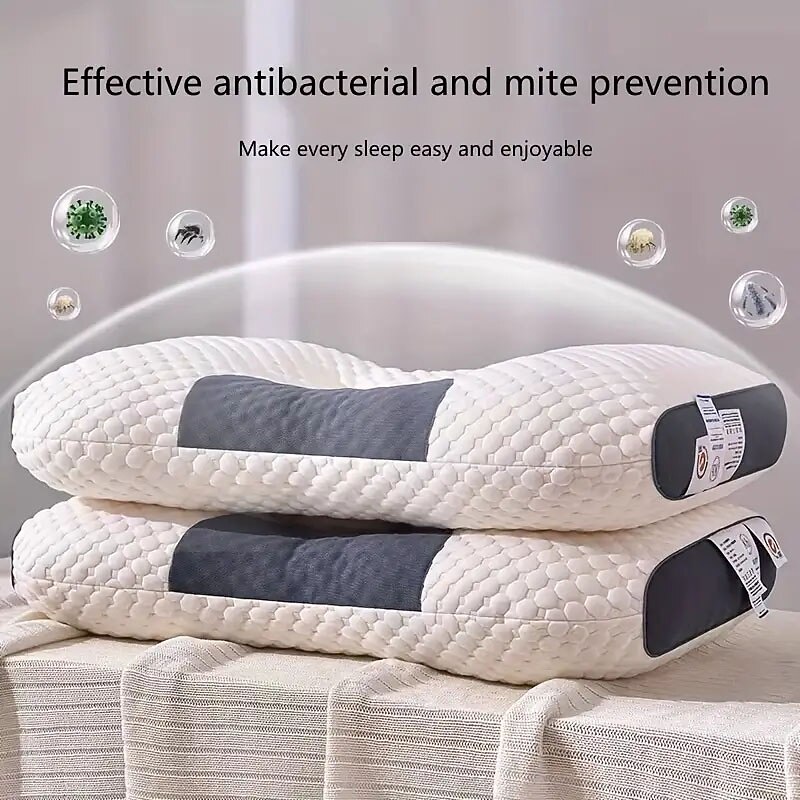 1pc Knitted Antibacterial Cotton Neck Pillow For Adults To Help Sleep Soft Adjustable Ergonomic Orthopedic Contour Support Pillow Removable Cover