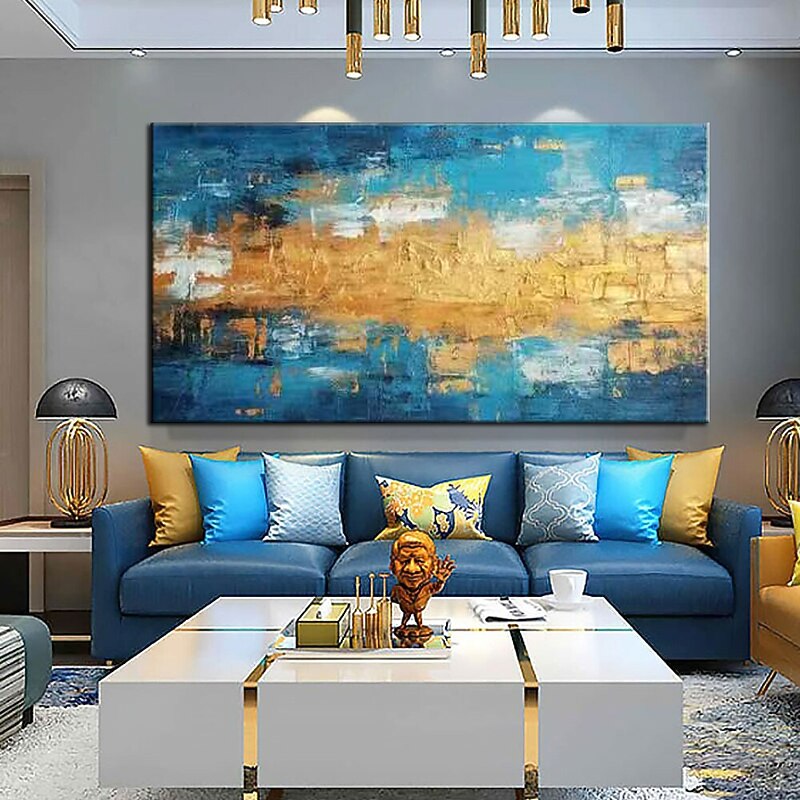Handmade Gold blue Painting Hand Painted Oil Painting Wall Art Gold Foil Painting on Canvas  Large Wall Art Texture contemporary art Home Decoration Rolled Canvas2