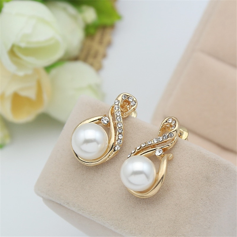 1set(1pcs Necklace1pair Earrings) Shiny Luxury Imitation Pearl Rhinestone Alloy Jewelry Set For Women's Party Evening Gift Daily4
