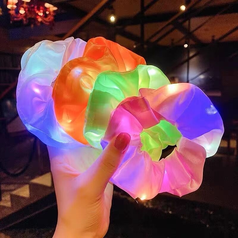 5pcs LED Luminous Hair Scrunchies Light Up Hair Scrunchies Elastic Light Women Girls Hair Bands for Halloween Christmas Party