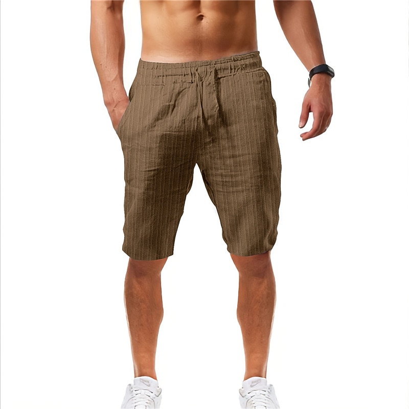 Men's Shorts Summer Shorts Beach Shorts Casual Shorts Drawstring Elastic Waist Straight Leg Stripe Comfort Breathable Short Casual Daily Holiday Fashion Classic Style Black White3