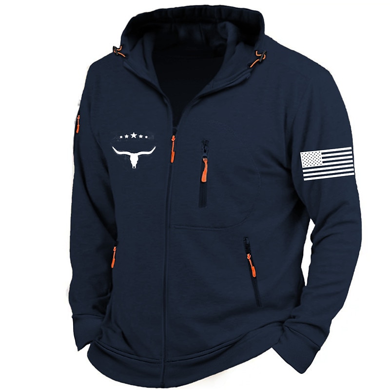 Men's Graphic National Flag Long Sleeve Sweatshirts  Hooded Streetwear Designer Sports & Outdoor Casual Spring &  Fall Navy Blue Dark Gray Gray Clothing Apparel Designer S M L XL XXL 3XL3