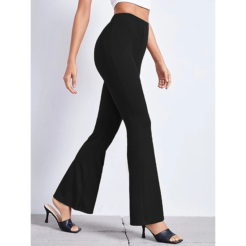 Women's Bell Bottom Pants Trousers Fashion Streetwear Full Length Mid Waist Floral Plain Elastic Waist Print Comfort Breathability Soft Micro-elastic Vacation Party Street Black Rainbow Rose Red3