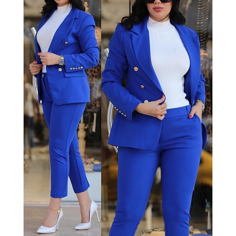 Women's Daily Business Blazer Office Suit Pants Sets Dress Pants Pants Trousers Long Sleeve Plain Work Daily Black Burgundy Royal Blue Fall & Winter Regular Fit4