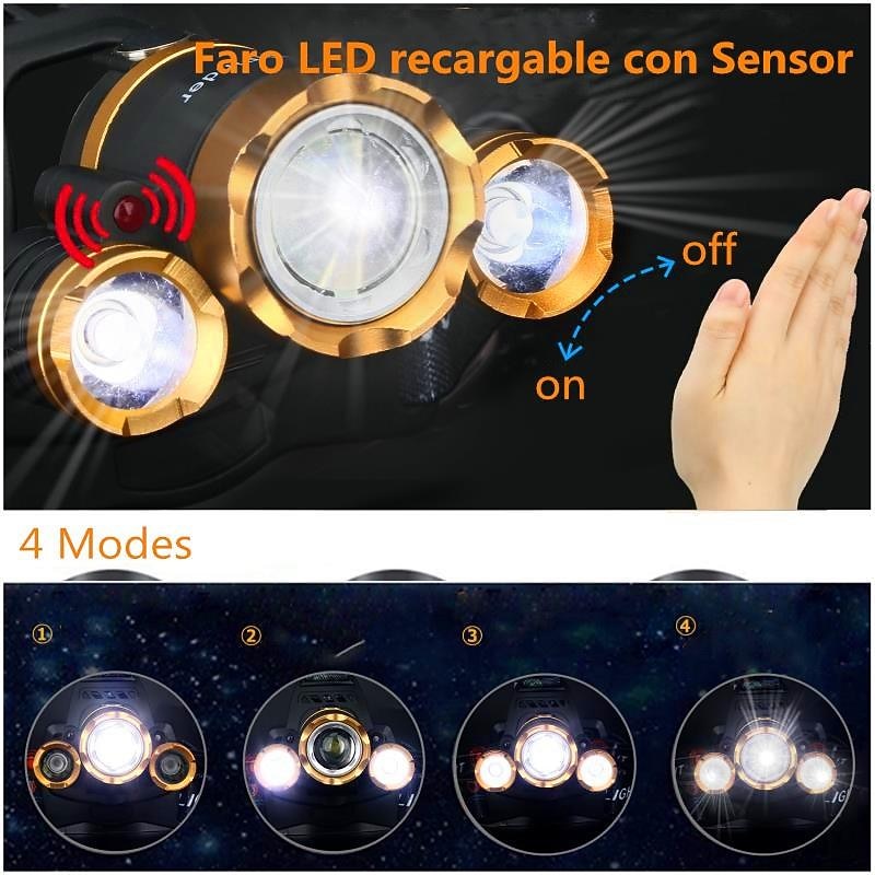 Pathfinder IR Sensor LED Headlight Headlamp Head Flashlight Torch Zoomable 12000 Lumen T6 Rechargeable Forehead Lamp Light Fishing2