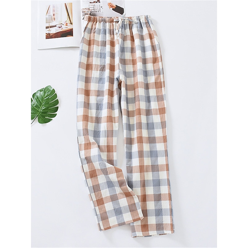 Women's Loungewear Pants Lounge Pants Grid / Plaid Fashion Casual Soft Home Street Daily Cotton Breathable Long Pant Elastic Waist Fall Winter Home Outfits2