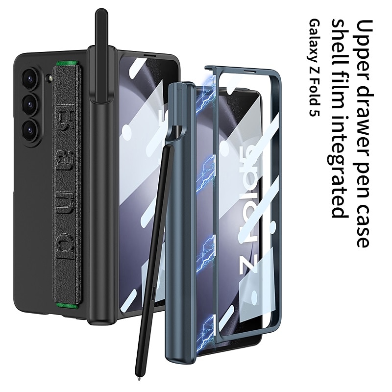 Phone Case For Samsung Galaxy Z Fold 5 Z Fold 4 Back Cover Pencil Holder Magnetic Full Body Protective PC3