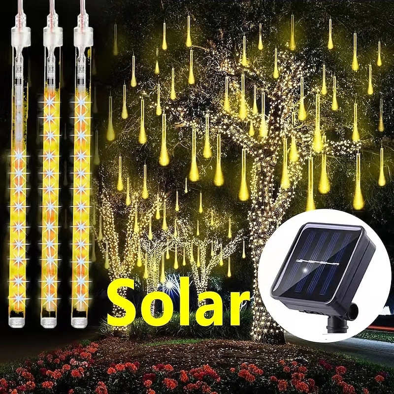 Solar Meteor Rain Light 30cm x 10 Tubes Outdoor Waterproof Starry Lights Festival Street String Lights Garden Hanging Tree Light Christmas Decoration