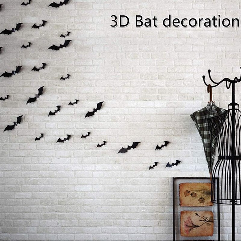60 Pcs 12 Pack of Halloween Bats 3D Black Stereoscopic Bat Sticker Halloween Wall Sticker Stereoscopic Spider3