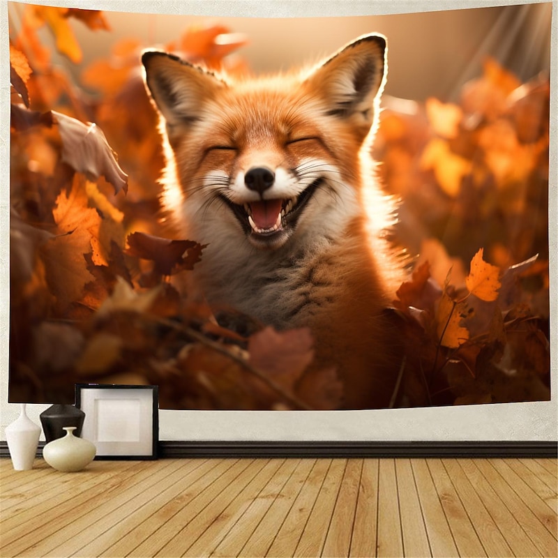 Cute Fox Hanging Tapestry Wall Art Large Tapestry Mural Decor Photograph Backdrop Blanket Curtain Home Bedroom Living Room Decoration2