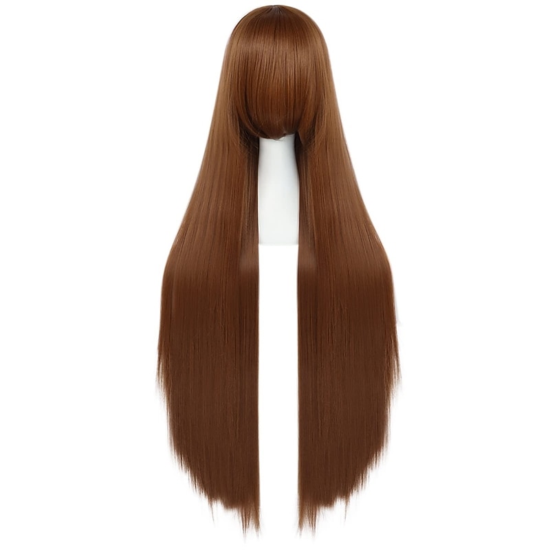 100cm Brown Wig for Women Girls Cosplay Straight Wig with Bangs Synthetic Hair Wig Costume for Anime Carnival Party2