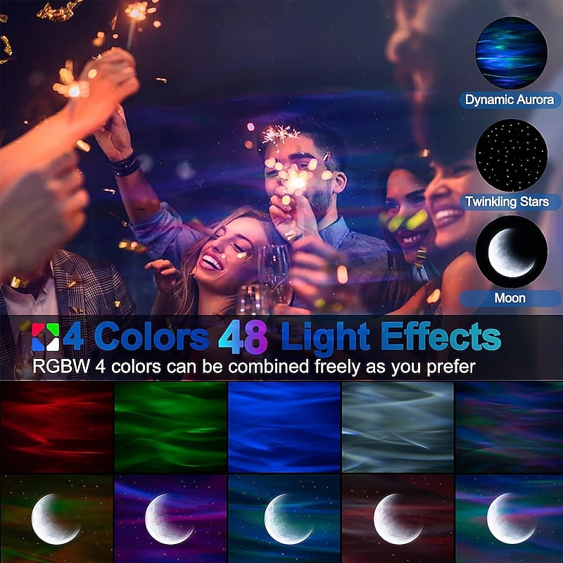 Aurora Star Light Projector with Moon Galaxy Lights Projector with Remote Control Night Sky Light Projector Built-in Bluetooth and Multi-Color Projection Lamp2