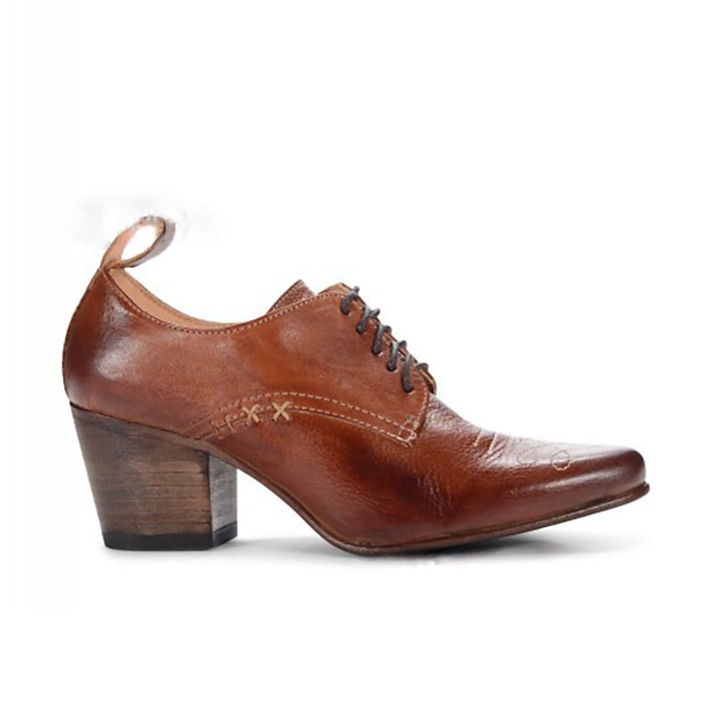 Women's Edwardian Lace-Up Faux Leather Oxford Heels with Mid Block Heel, Vintage 1900s Style Dress Shoes for Ladies, Daily Wear or Historical Costume2