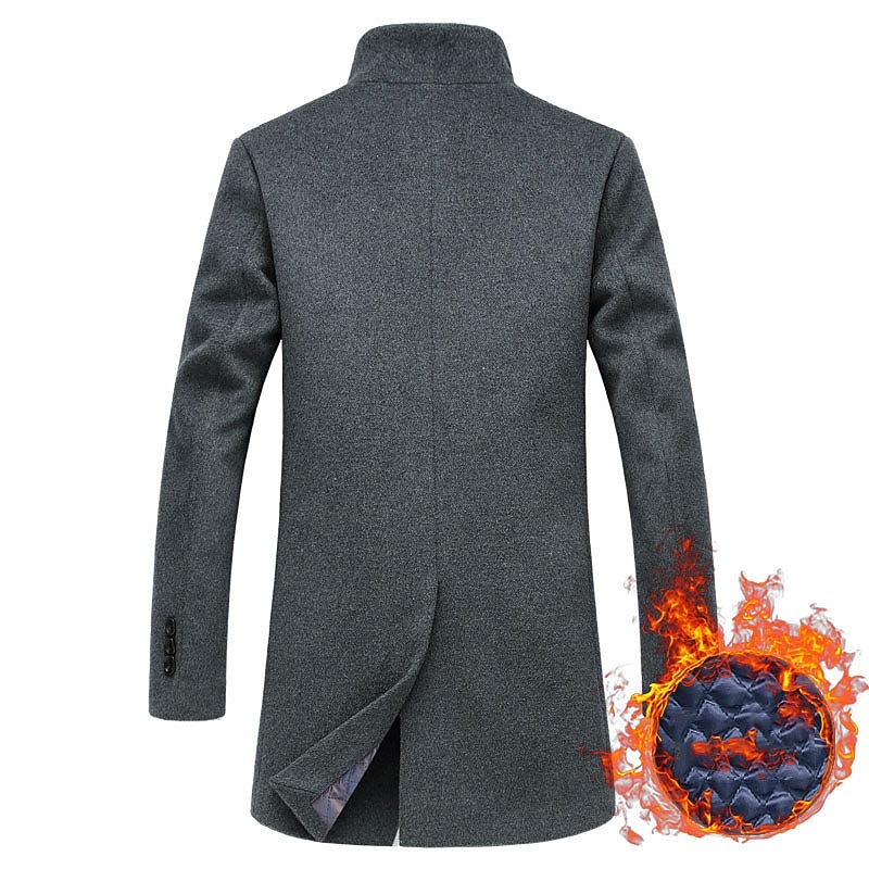 Men's Winter Coat Wool Coat Overcoat Trench Coat Outdoor Daily Wear Fall & Winter Polyester Windbreaker Outerwear Clothing Apparel Fashion Streetwear Plain Queen Anne Single Breasted One-button3