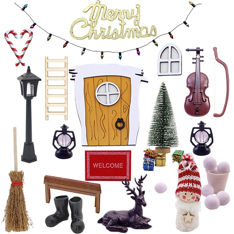 1 12 Dollhouse Christmas Elf Door Mini Doll House Teeth Fairy Door Christmas Decoration Miniature Scene for Christmas Gifts4