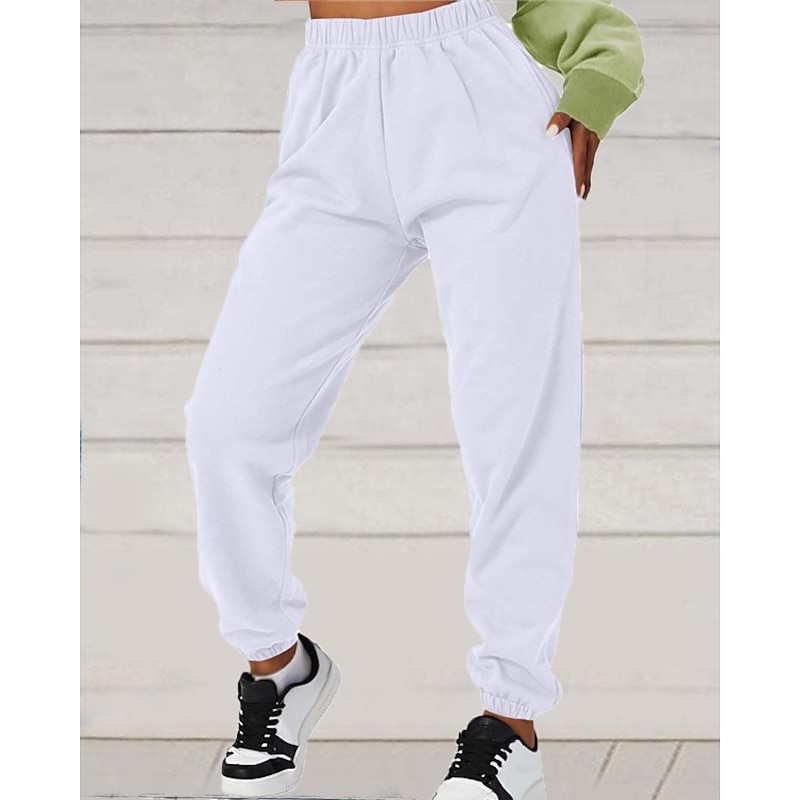 Women's Sweatpants Chinos Pants Trousers Fashion Casual / Sporty Full Length High Waist Plain Pocket Elastic Waist Comfort Breathability Soft Micro-elastic Vacation Street Daily Black White Pink Blue2