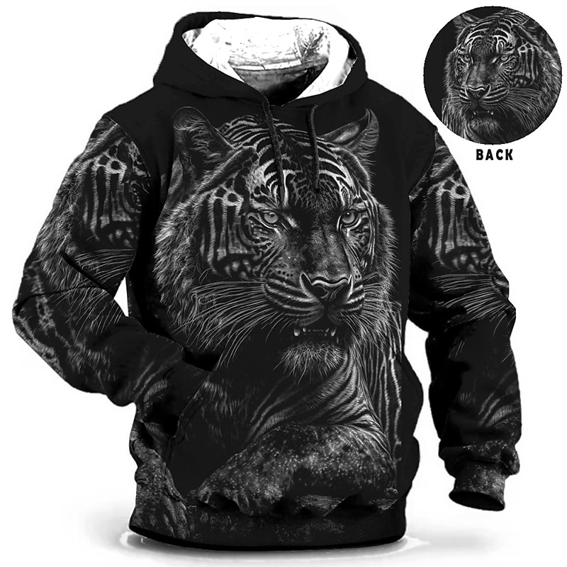 Men's Animal Graphic Prints Hoodie Hoodies Sweatshirt Daily Classic Long Sleeve Hooded Holiday Going out Streetwear Yellow Blue Print Spring &  Fall Designer4