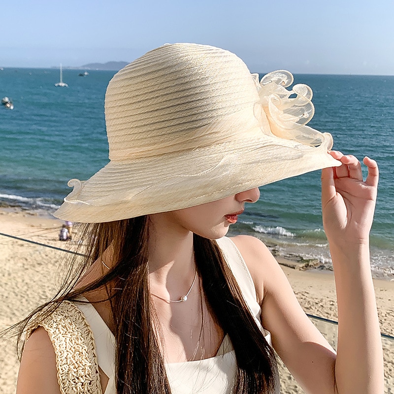 Hats Organza Kentucky Derby Church Simple Boho With Lace Flower Headpiece Headwear4