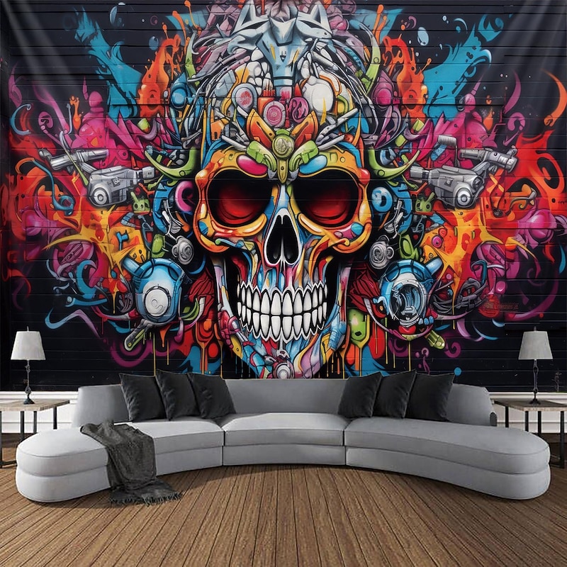 Halloween Graffiti Skulls Hanging Tapestry Wall Art Large Tapestry Mural Decor Photograph Backdrop Blanket Curtain Home Bedroom Living Room Decoration  Decorations
