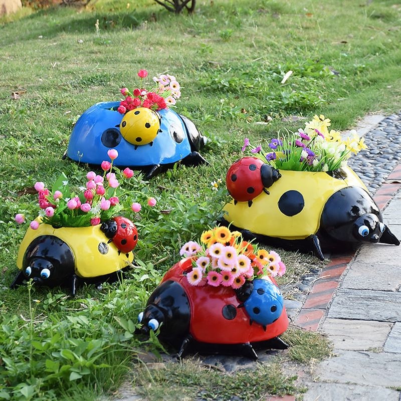 Resin Ladybugs Flower Pots Decor, Ladybug Flower Planters, Ladybug Flower Vase, Ladybug Planter Decor, Ladybug Decor for Outside Garden Yard Lawn Decoration3
