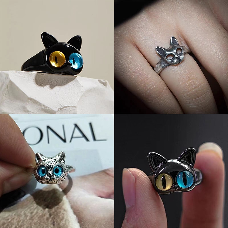 1PC Adjustable Ring For Women's Gift Daily Date Alloy Retro Cat