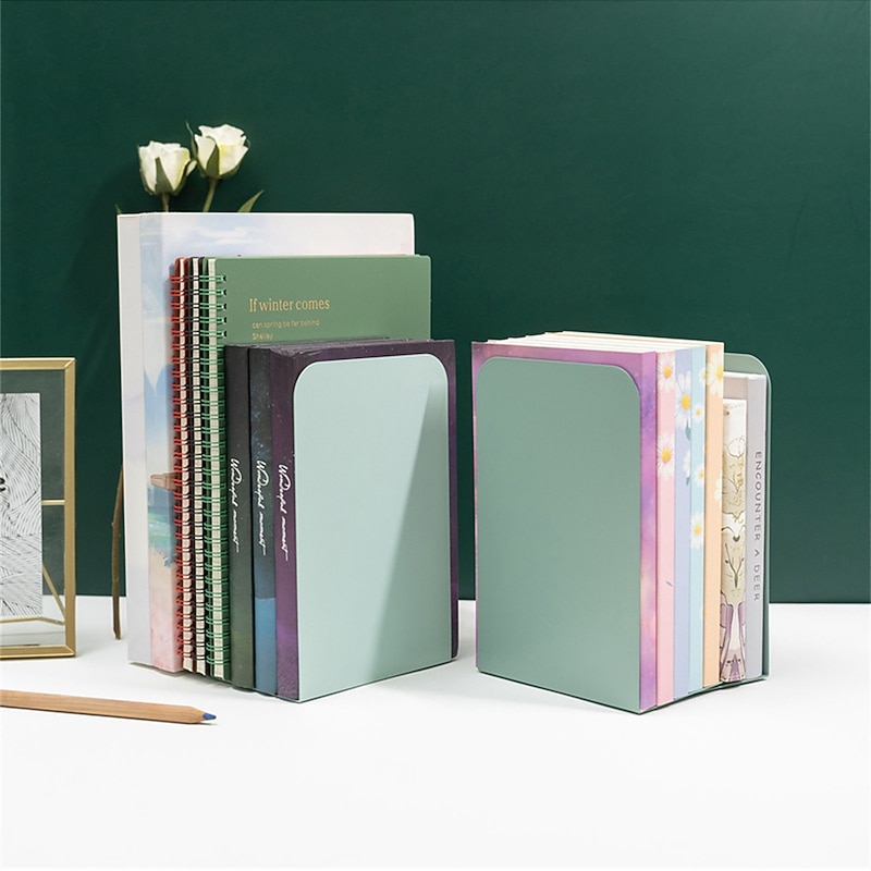 Book Ends 1 Pair Metal Decorative Bookends Non-Slip Bookends Bookends for School Office Business Easy to Carry Vintage Economy Universal Nonskid Heavy Duty 5.35*4.13*7.68 inch3
