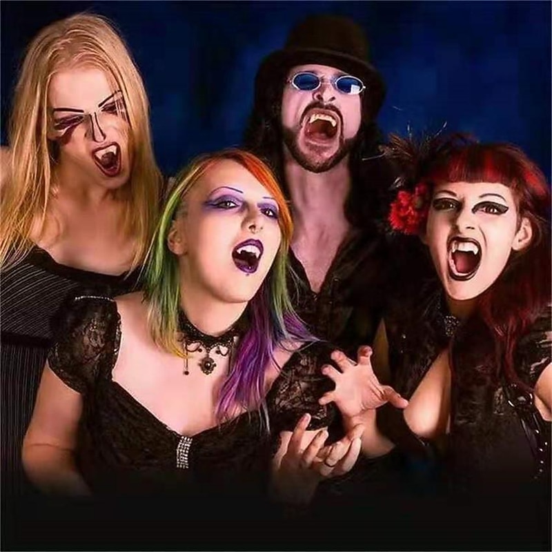 Retractable Vampire Fangs Teeth Realistic Telescopic Fangs Kit Scary Creepy Plastic Dress Up Teeth Halloween Carnival Party Cosplay Decoration 2 Pair3