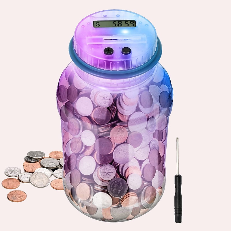 Automatic 7 Color LCD Display Piggy Bank Counter Coin Electronic Digital Lcd Counting Coin Money Saving Box Jar