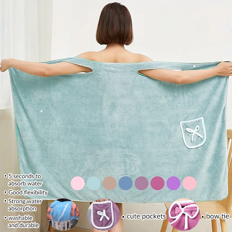 Off Shoulder Wearable Bath Towel Wrap Women Oversized Water Absorbent Beach Spa Gym Bathrobes Slip Dress Bathroom Towel Bathing Shower Cover Up Tube Dress Nightwear Sleepdress Sleeping Robe