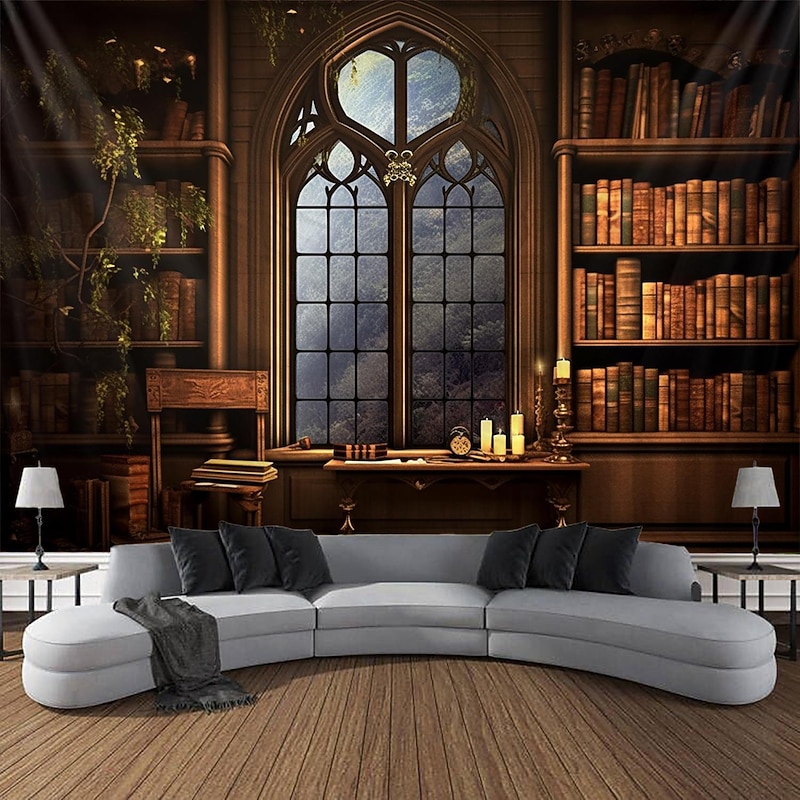 Vintage Bookshelf Hanging Tapestry Wall Art Large Tapestry Mural Decor Photograph Backdrop Blanket Curtain Home Bedroom Living Room Decoration4